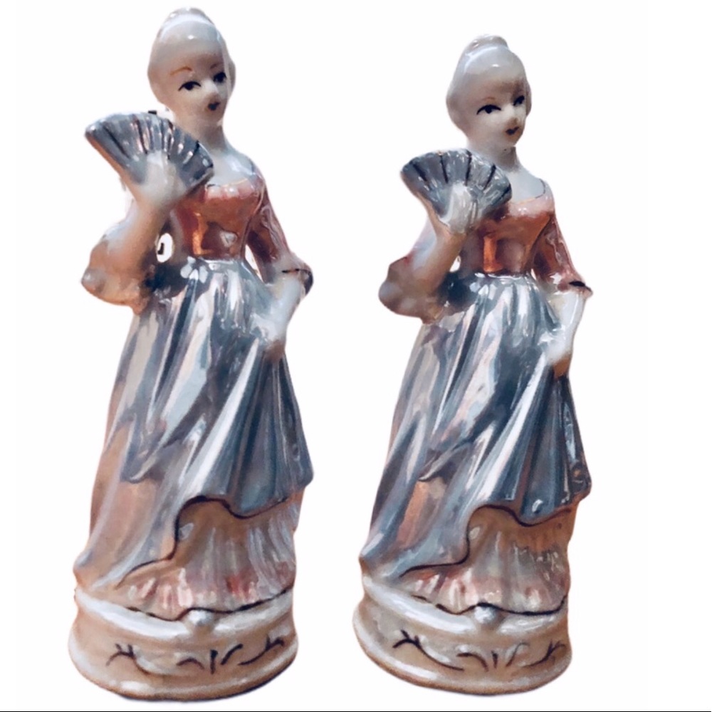 Set of 2 porcelain figurines Germany European mother of pearl fine china